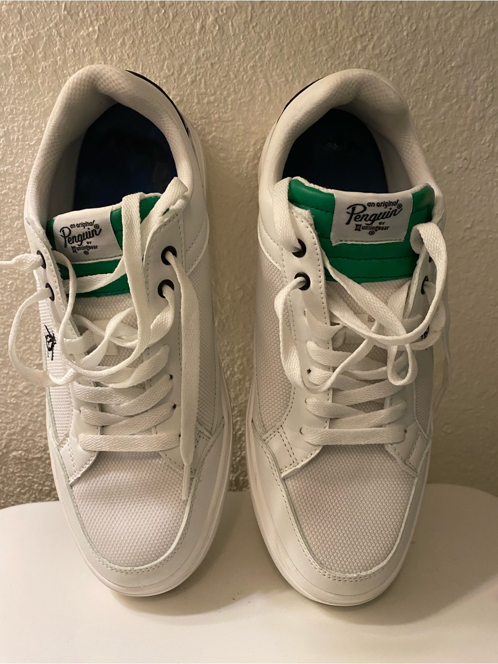 Original Penguin White Low-Top Sneakers with Green Tongue Panel